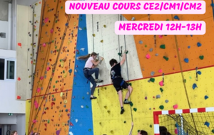 ESCALADE : NOUVEAU COURS MERCREDI 12H-13H