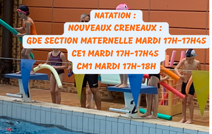 NATATION : NOUVEAUX COURS ENFANTS
