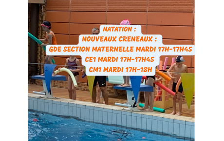 NATATION : NOUVEAUX COURS ENFANTS